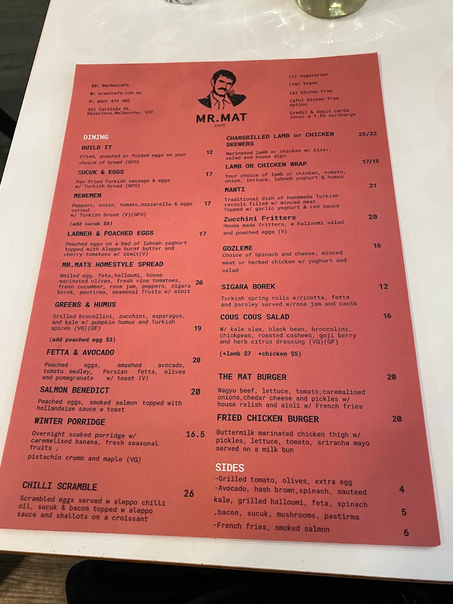 Menu, Miss mat