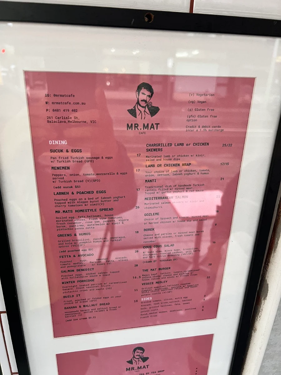 Menu, Miss mat