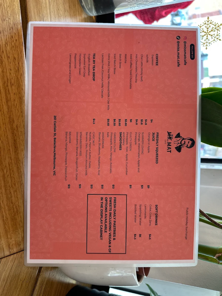 Menu, Miss mat