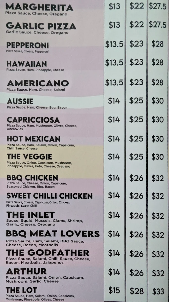 Menu, 4shore Pizza & Pasta