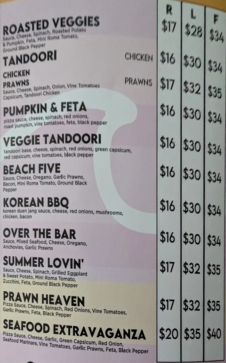 Menu, 4shore Pizza & Pasta