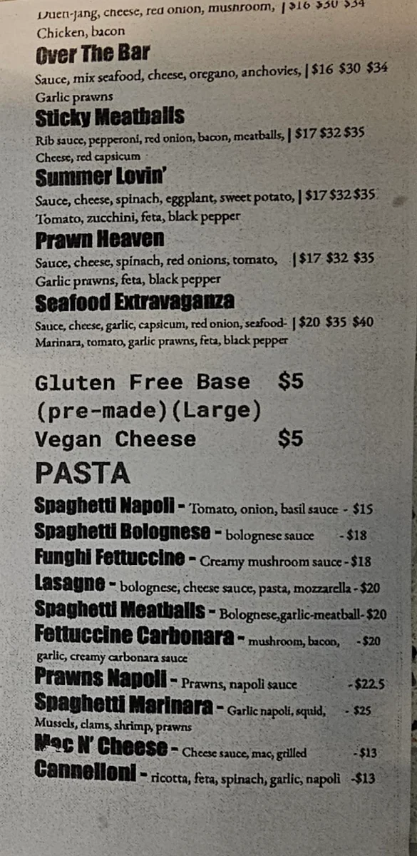Menu, 4shore Pizza & Pasta