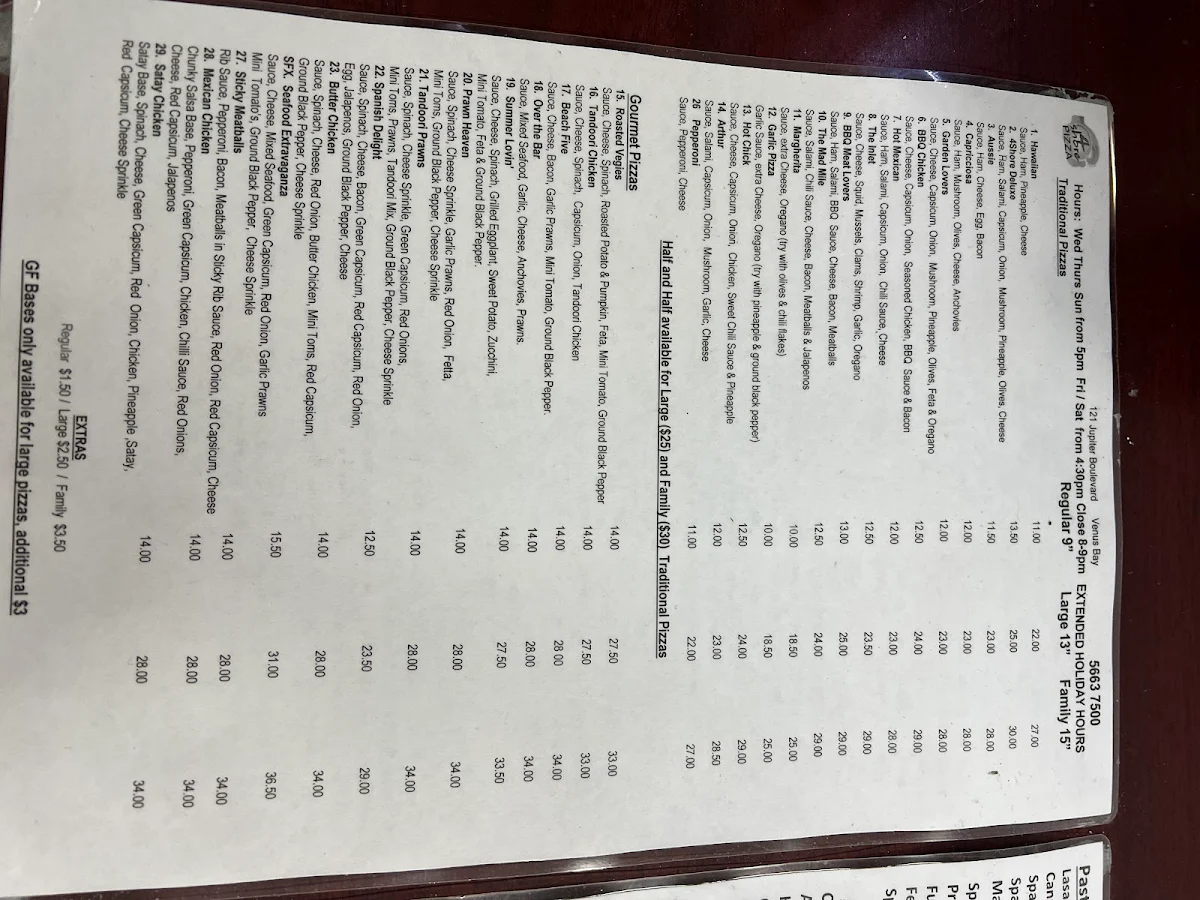 Menu, 4shore Pizza & Pasta