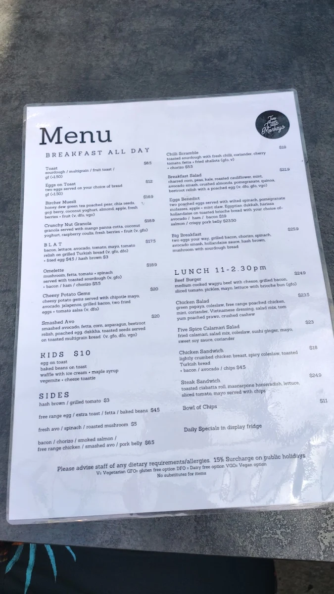 Menu, Two Little Monkeys