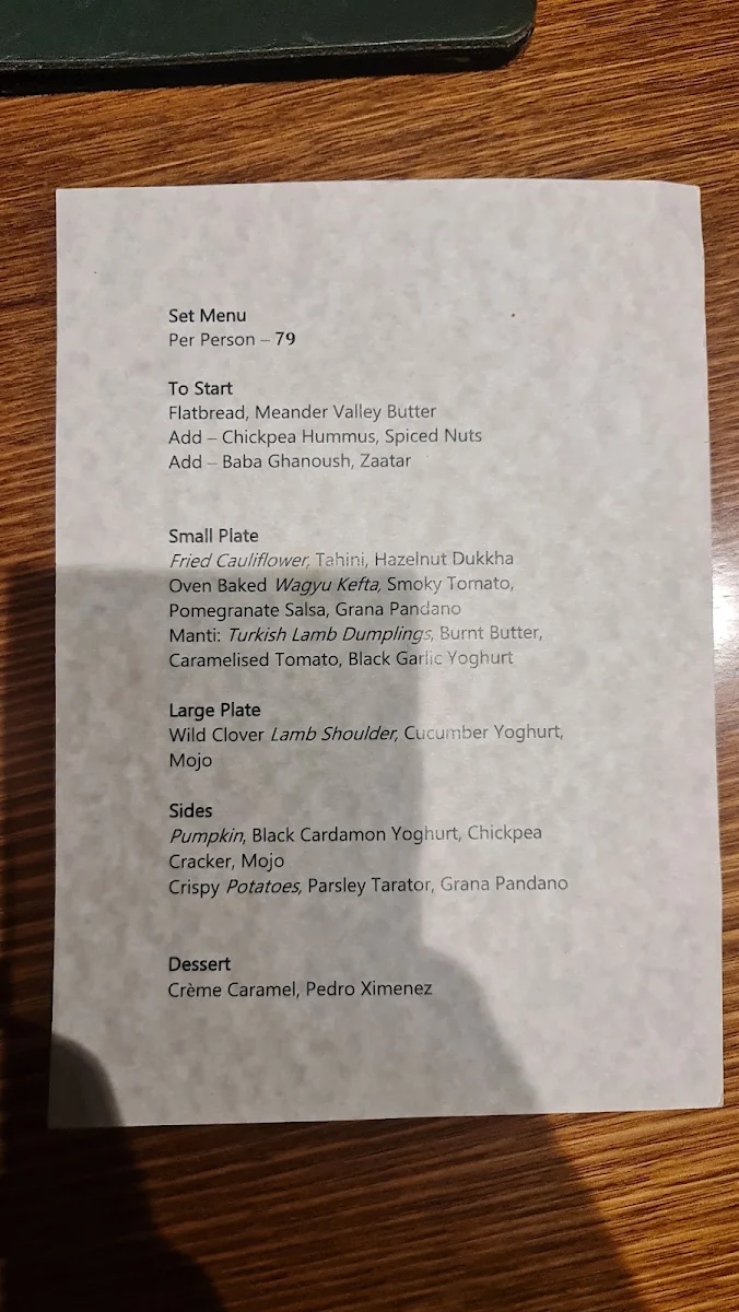 Menu, Malik Restaurant