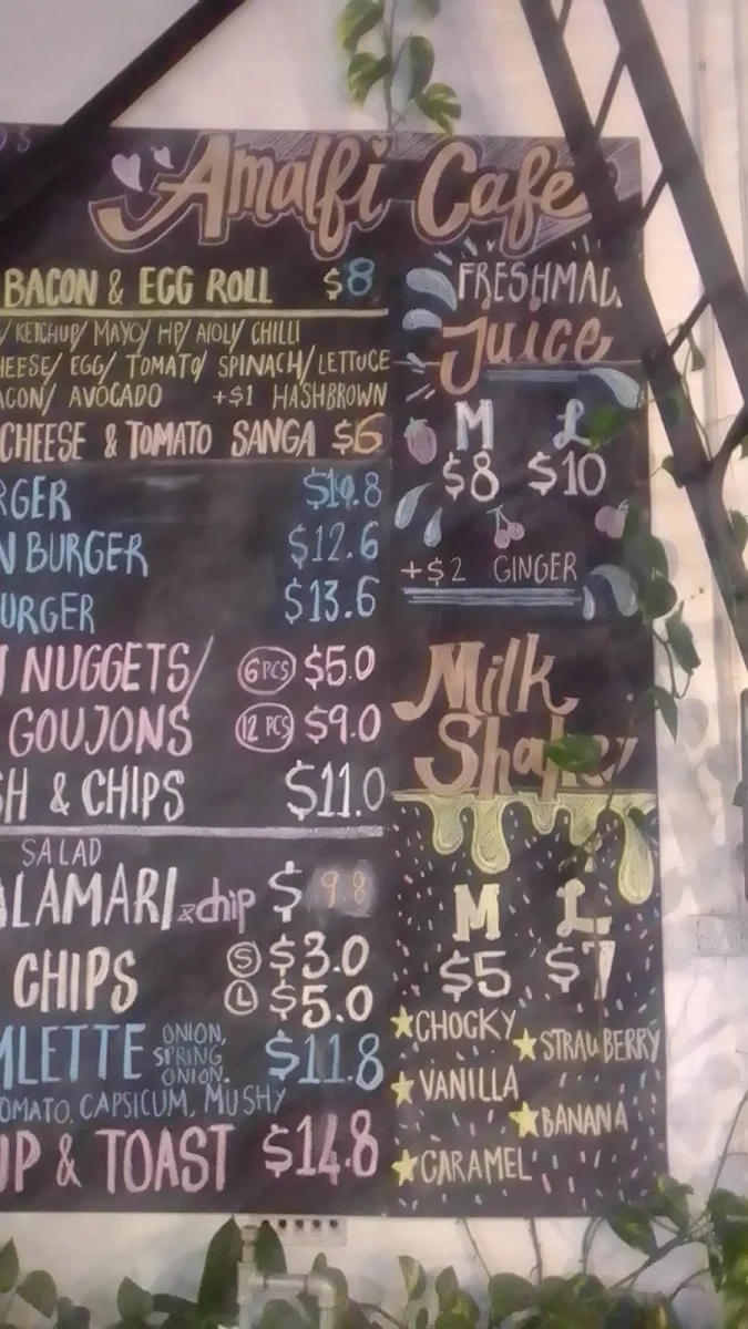 Menu, Amalfi Cafe and Coffee