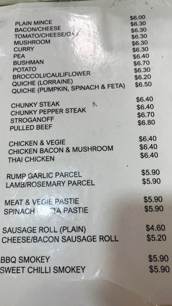 Menu, Noosa Outlook Bakery