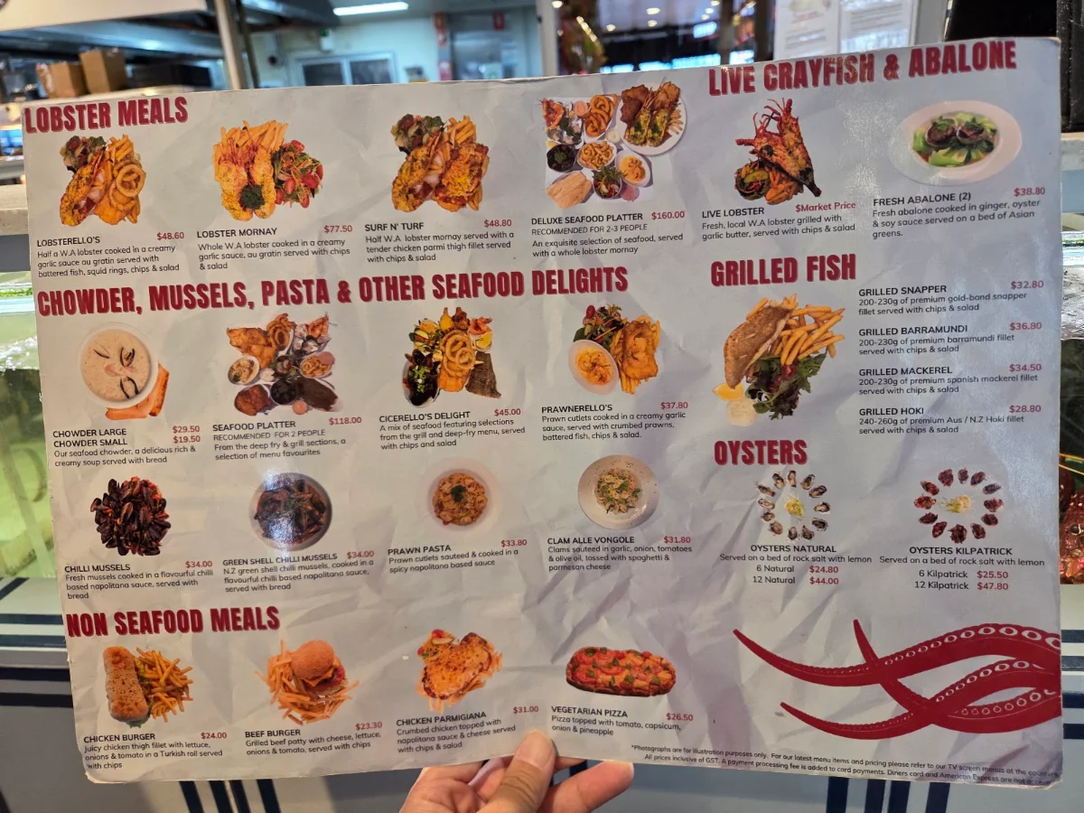 Menu, Cicerello's Fremantle