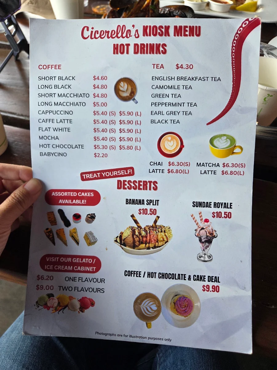 Menu, Cicerello's Fremantle