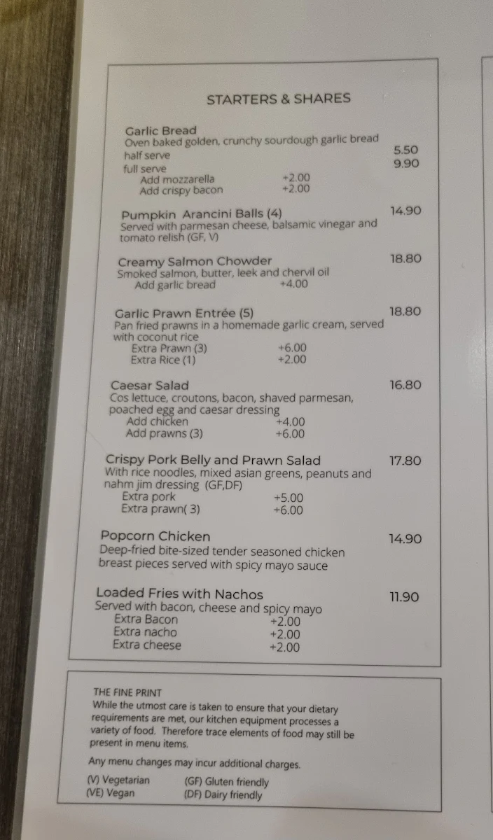 Menu, Gardens Restaurant