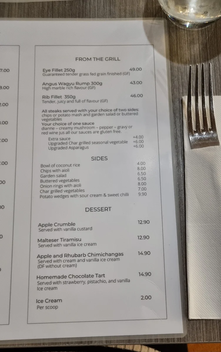 Menu, Gardens Restaurant