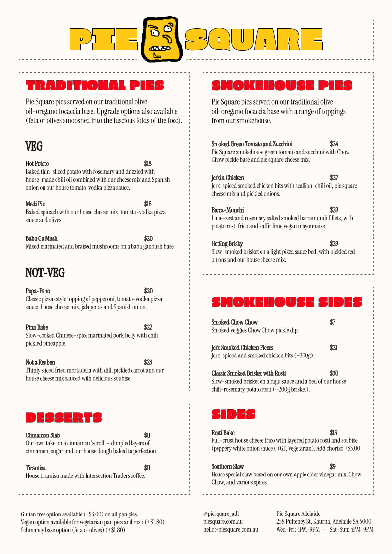 Menu, Pie Square