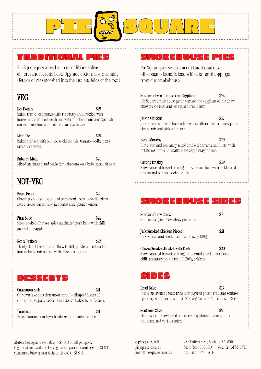 Menu, Pie Square