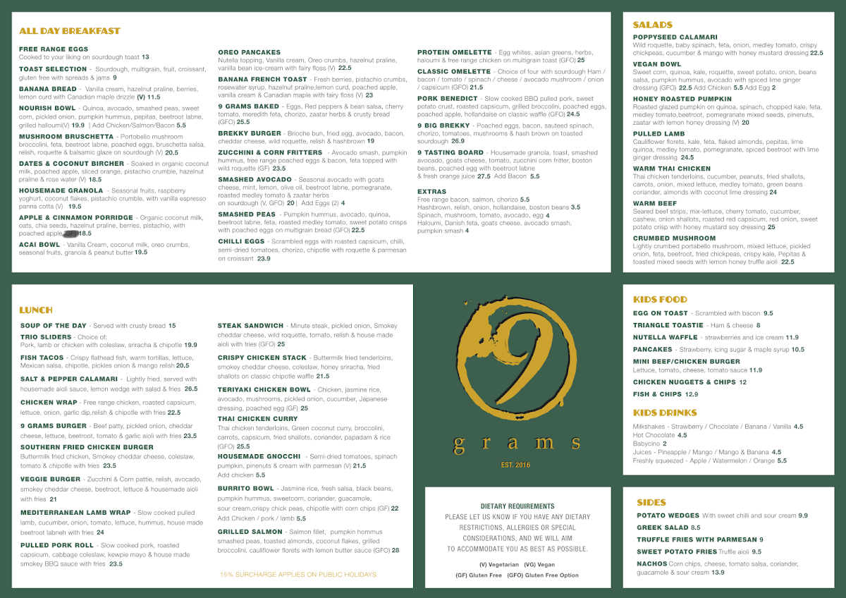 Menu, 9grams Lara