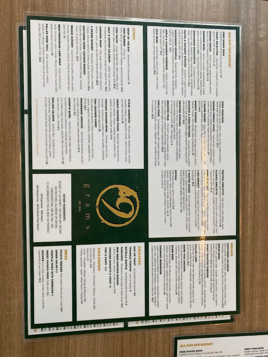 Menu, 9grams Lara
