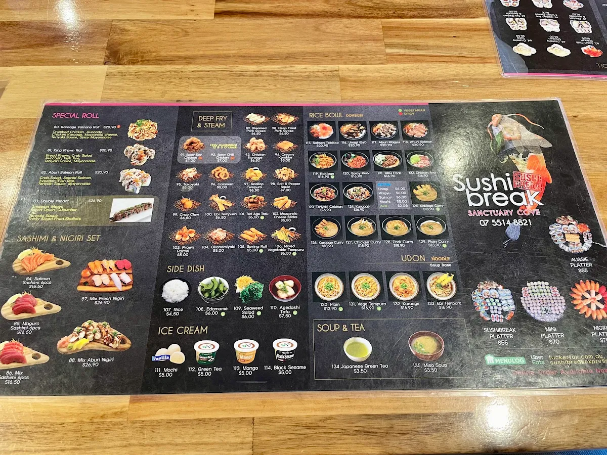 Menu, Sushi break (Sanctuary Cove)