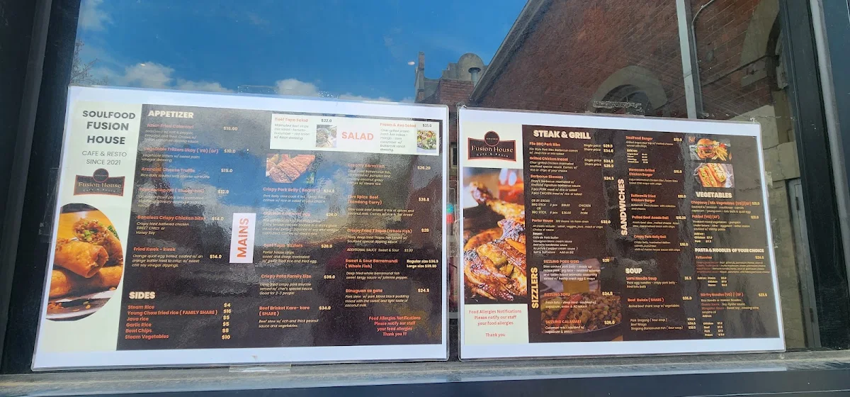 Menu, SoulFood Fusion House Cafe & Restaurant