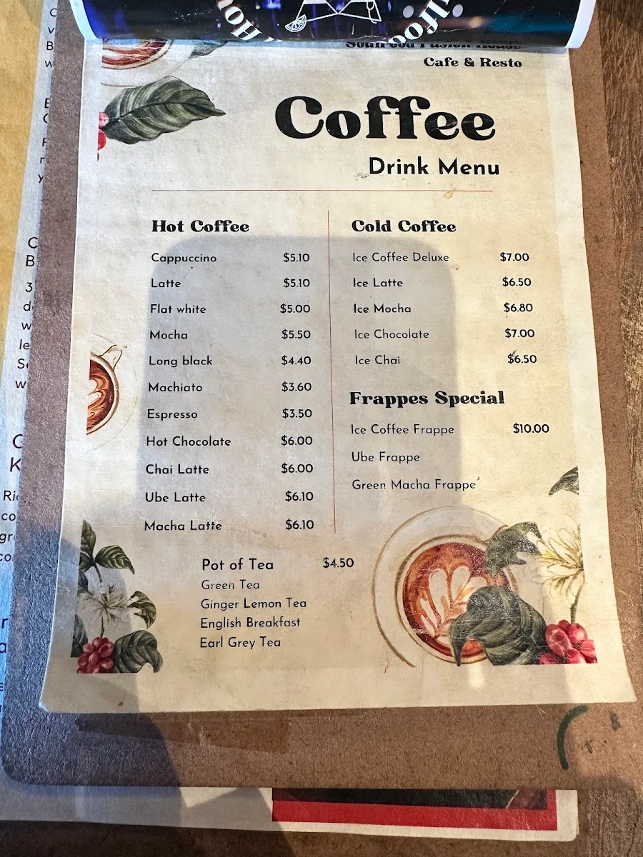 Menu, SoulFood Fusion House Cafe & Restaurant