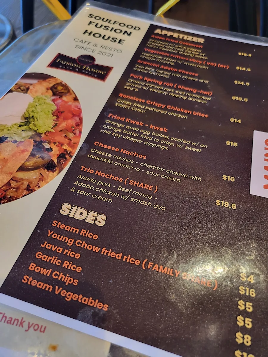 Menu, SoulFood Fusion House Cafe & Restaurant