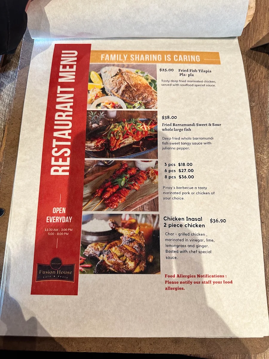 Menu, SoulFood Fusion House Cafe & Restaurant