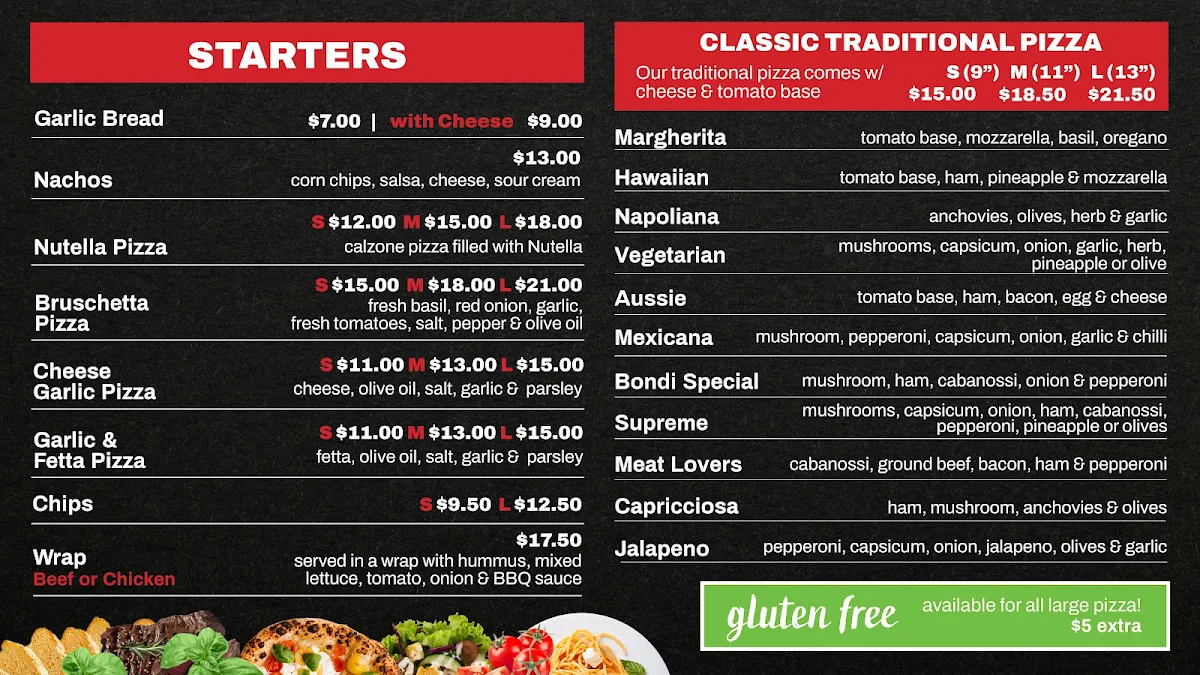 Menu, Papa Roma Pizzeria - Bondi Beach