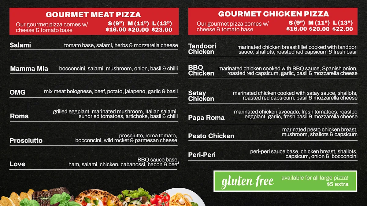 Menu, Papa Roma Pizzeria - Bondi Beach