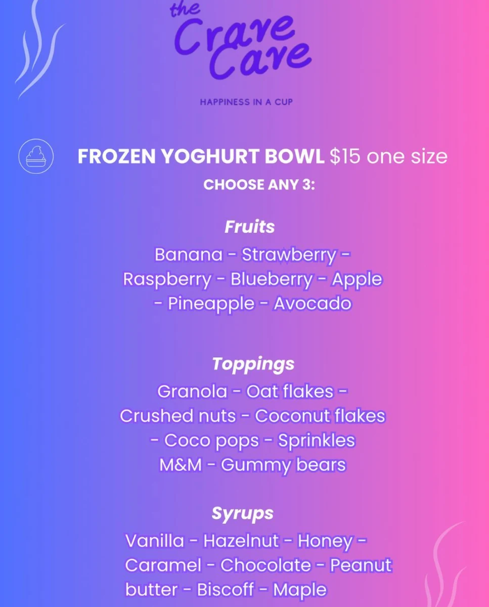 Menu, The Crave Cave