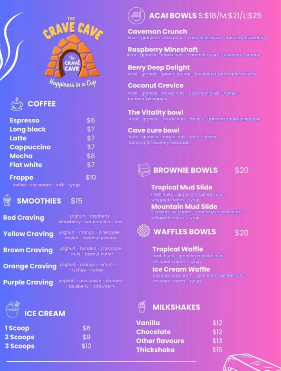 Menu, The Crave Cave
