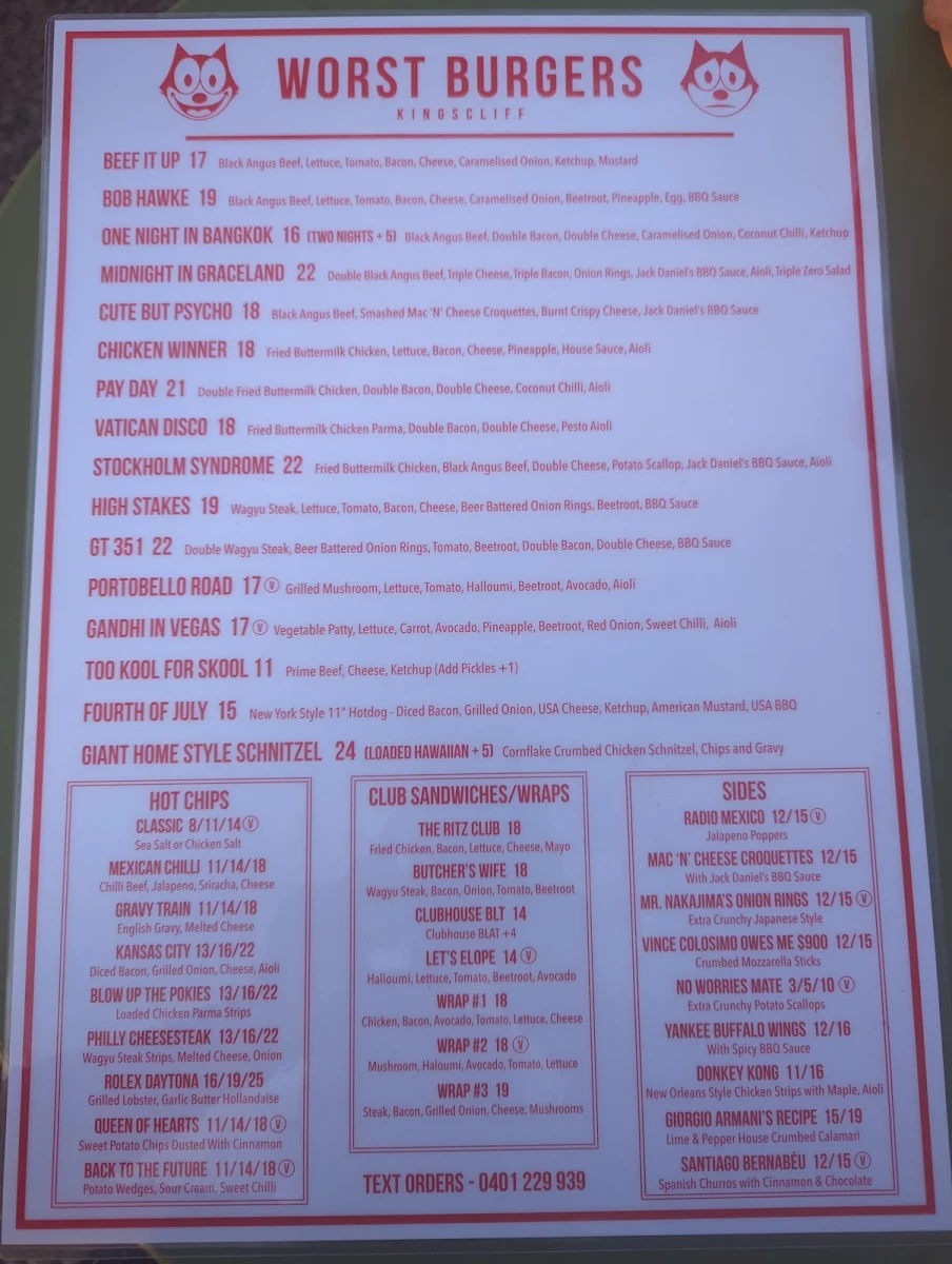 Menu, WORST BURGERS