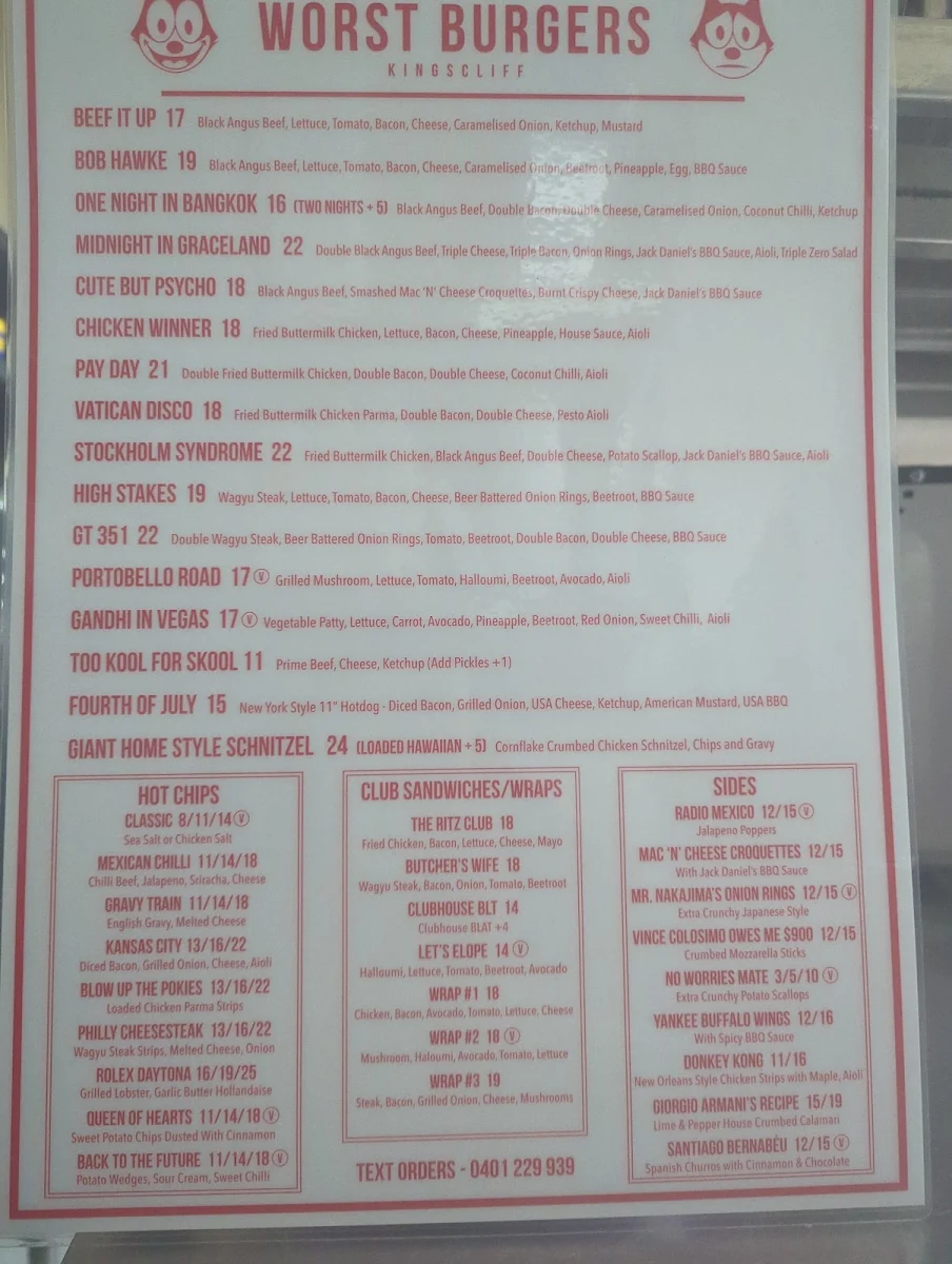 Menu, WORST BURGERS