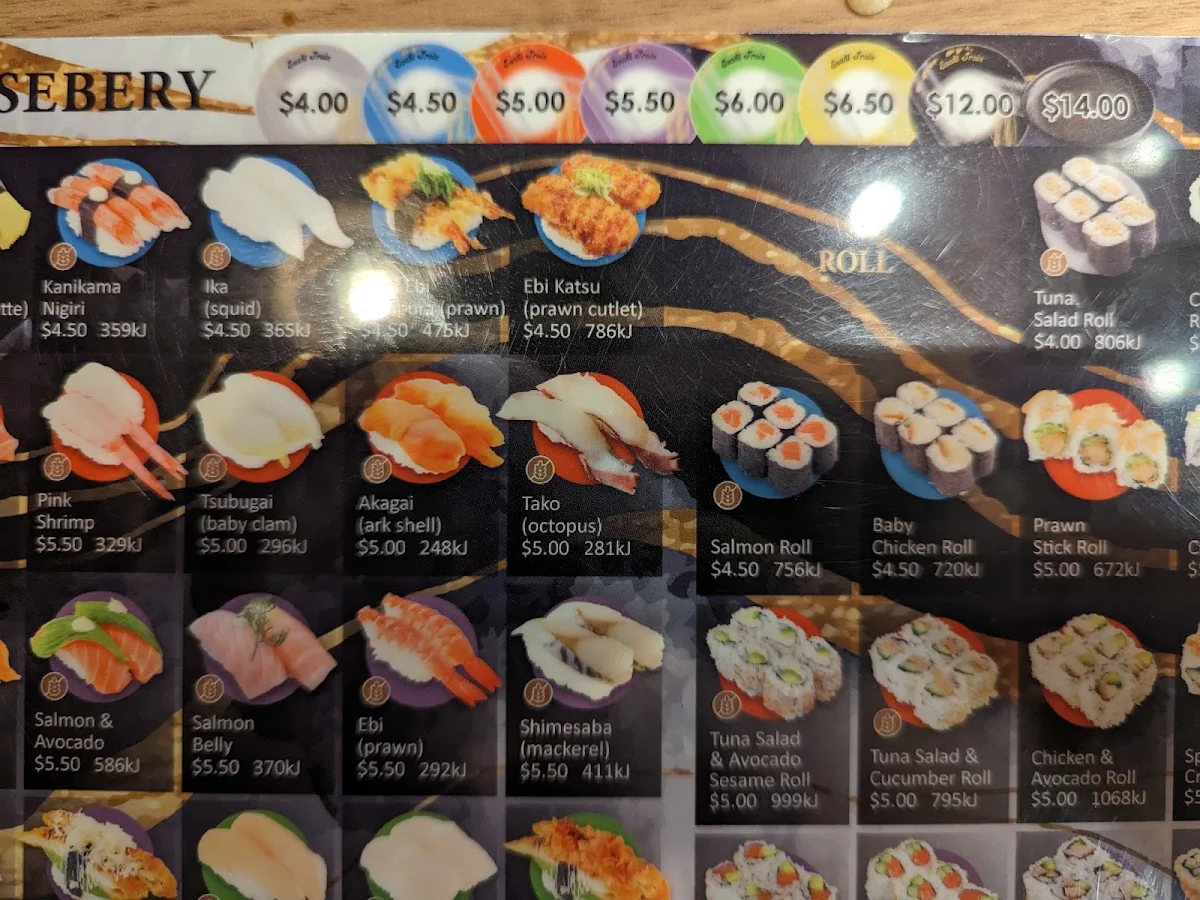 Menu, Sushi Train Rosebery