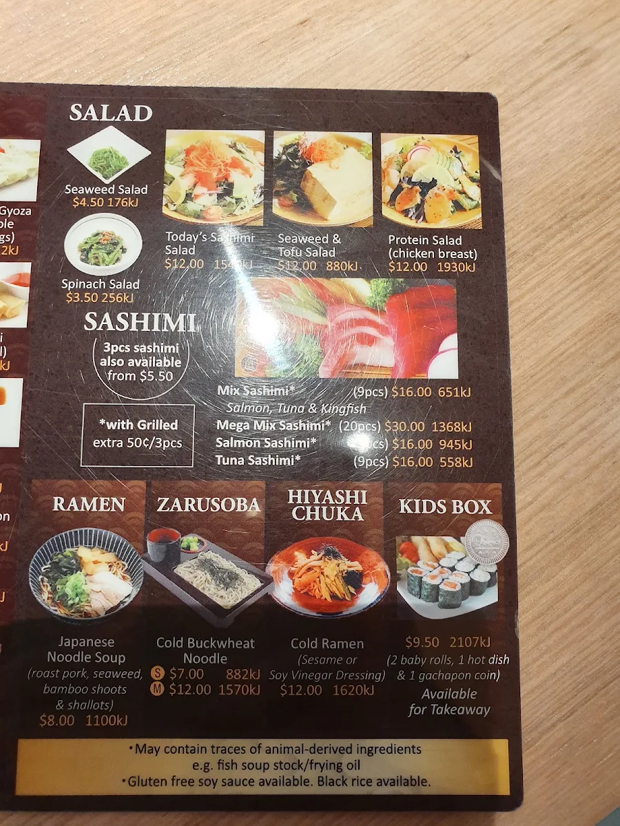 Menu, Sushi Train Rosebery