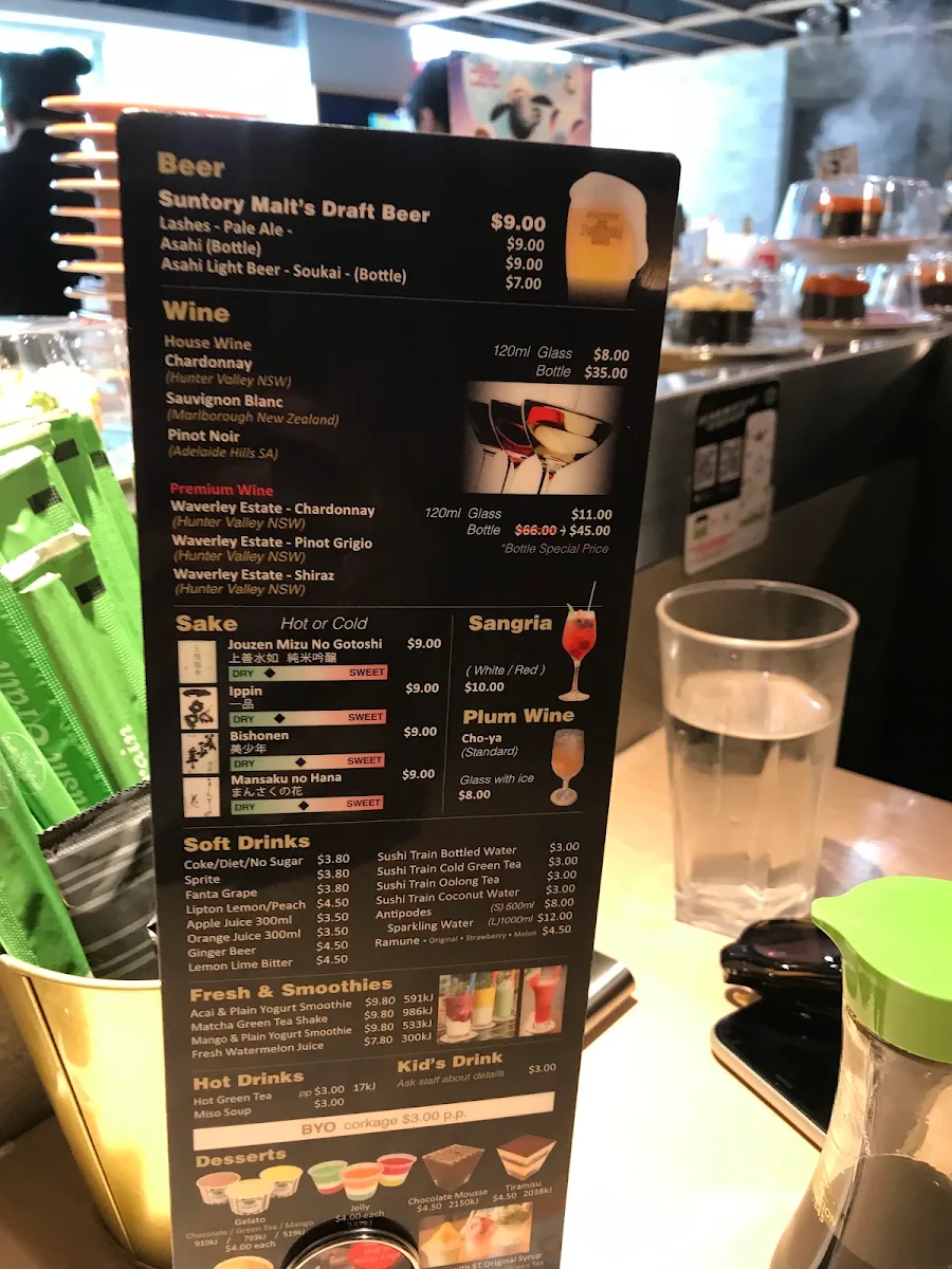 Menu, Sushi Train Rosebery