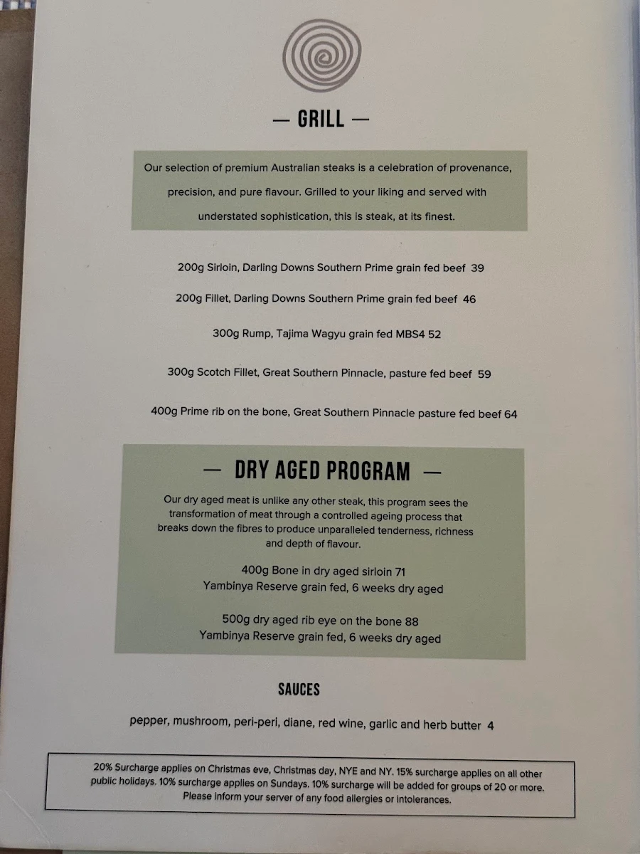 Menu, Hurricane's Grill & Bar Surfers Paradise