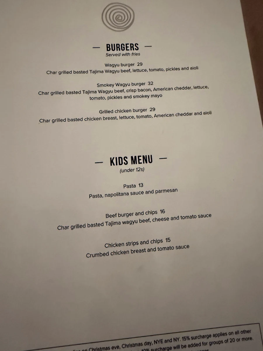 Menu, Hurricane's Grill & Bar Surfers Paradise
