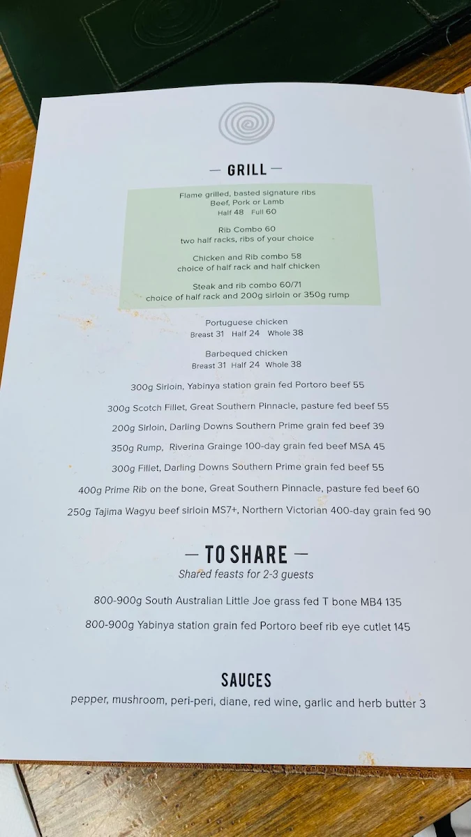 Menu, Hurricane's Grill & Bar Surfers Paradise