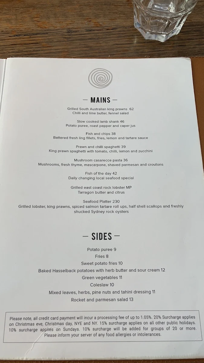 Menu, Hurricane's Grill & Bar Surfers Paradise