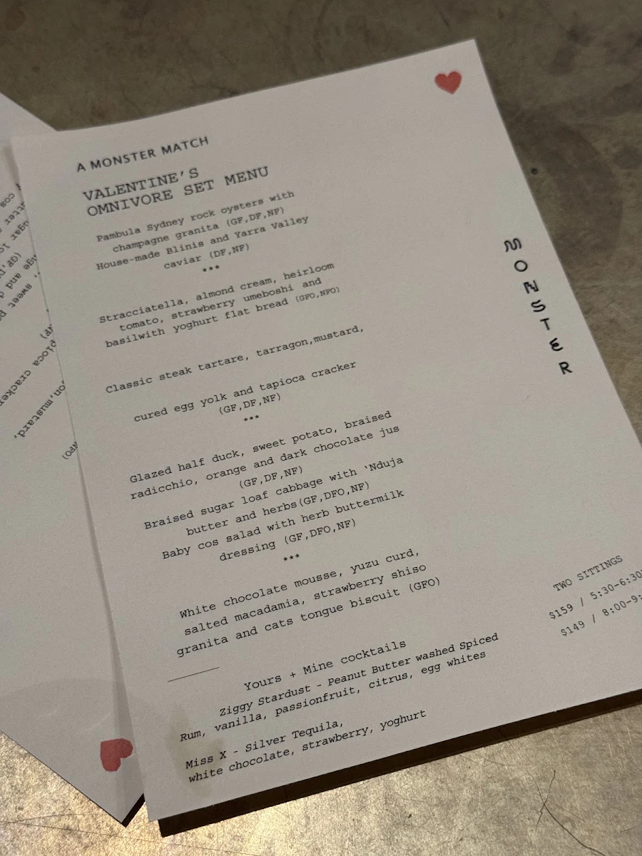 Menu, Monster Kitchen and Bar