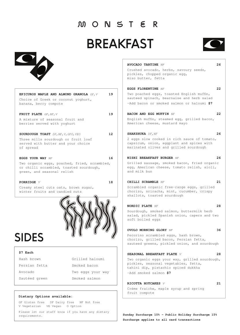 Menu, Monster Kitchen and Bar