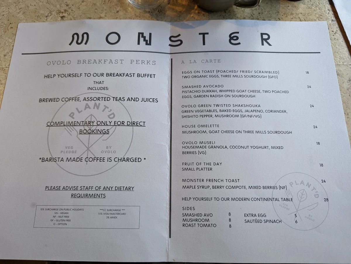 Menu, Monster Kitchen and Bar