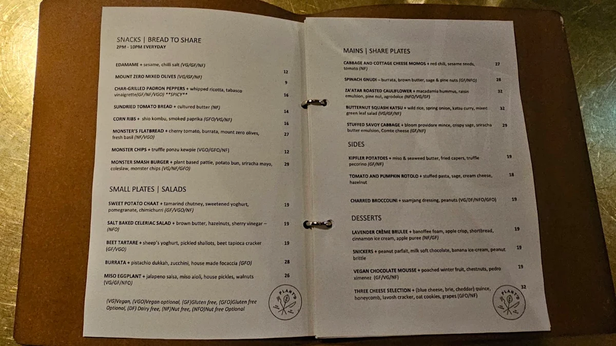Menu, Monster Kitchen and Bar