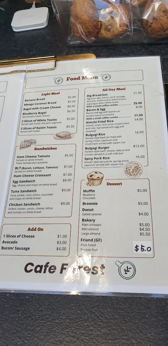 Menu, Cafe Forest