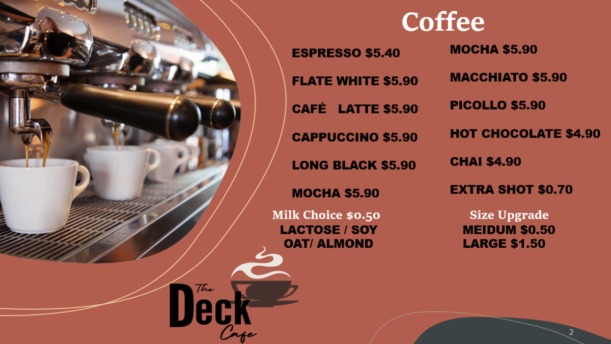 Menu, The Deck Café & Bar