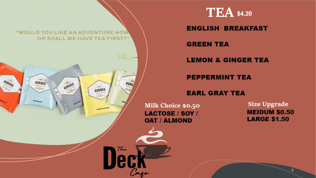 Menu, The Deck Café & Bar