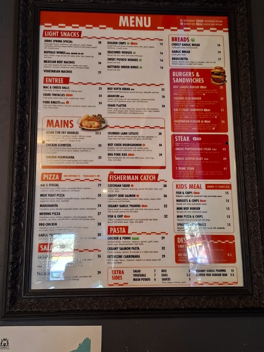 Menu, Kalgoorlie Hotel