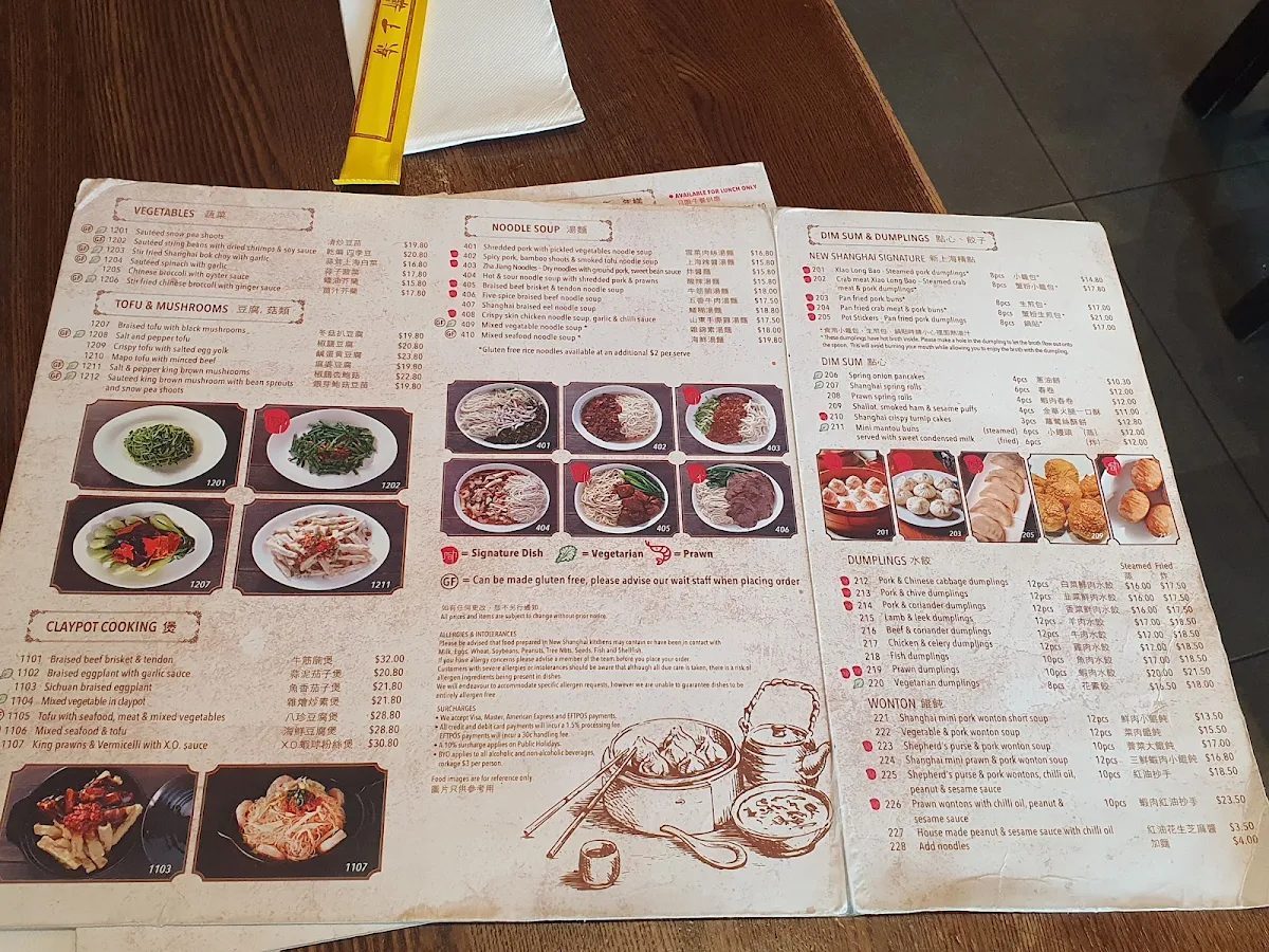 Menu, New Shanghai Ashfield