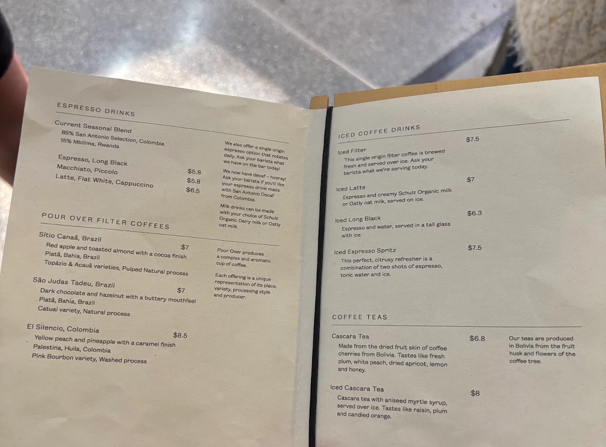 Menu, Market Lane Coffee - Victoria St, Queen Victoria Market