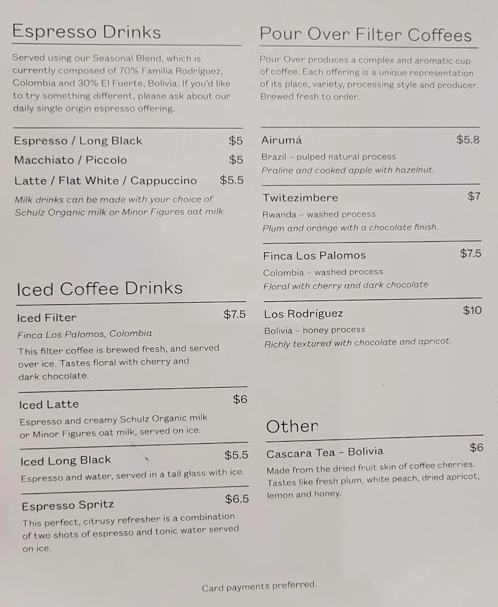 Menu, Market Lane Coffee - Victoria St, Queen Victoria Market