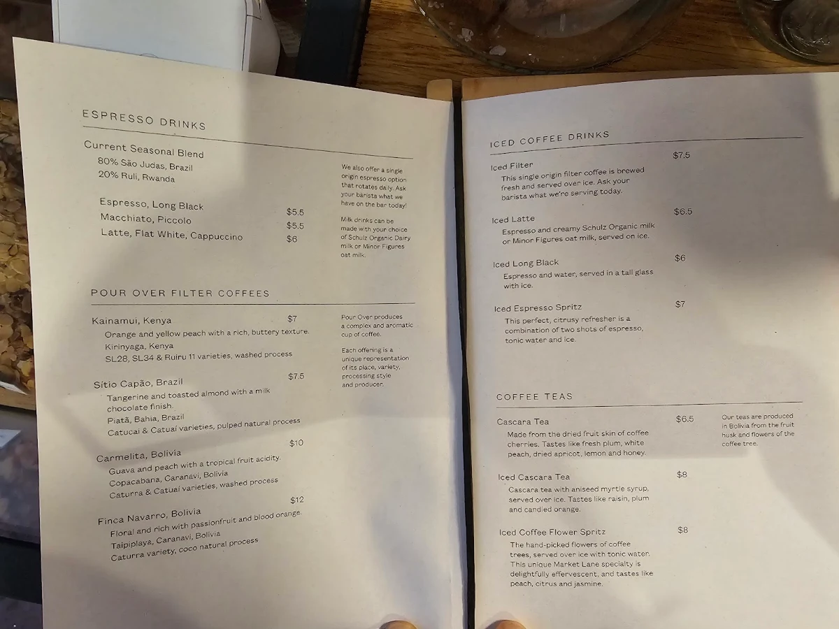 Menu, Market Lane Coffee - Victoria St, Queen Victoria Market