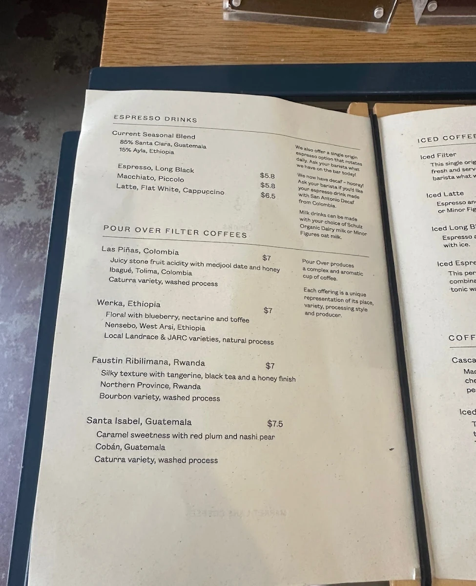 Menu, Market Lane Coffee - Victoria St, Queen Victoria Market